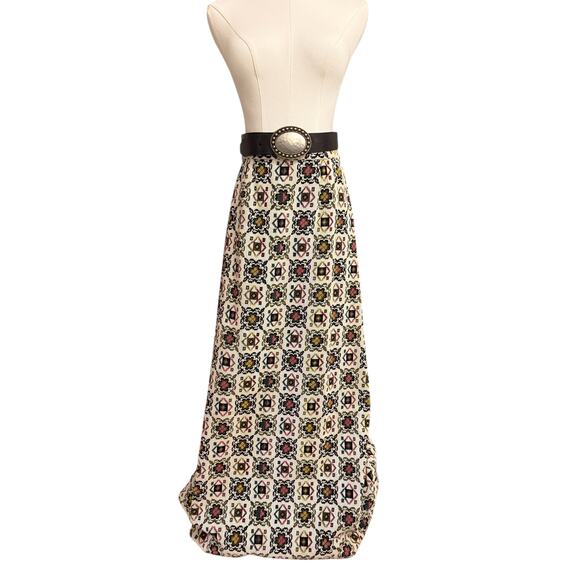 VTG 70s Tapestry Carpet Weight MAXI SKIRT Zip XS Needlepoint Pattern Handmade - Picture 5 of 13